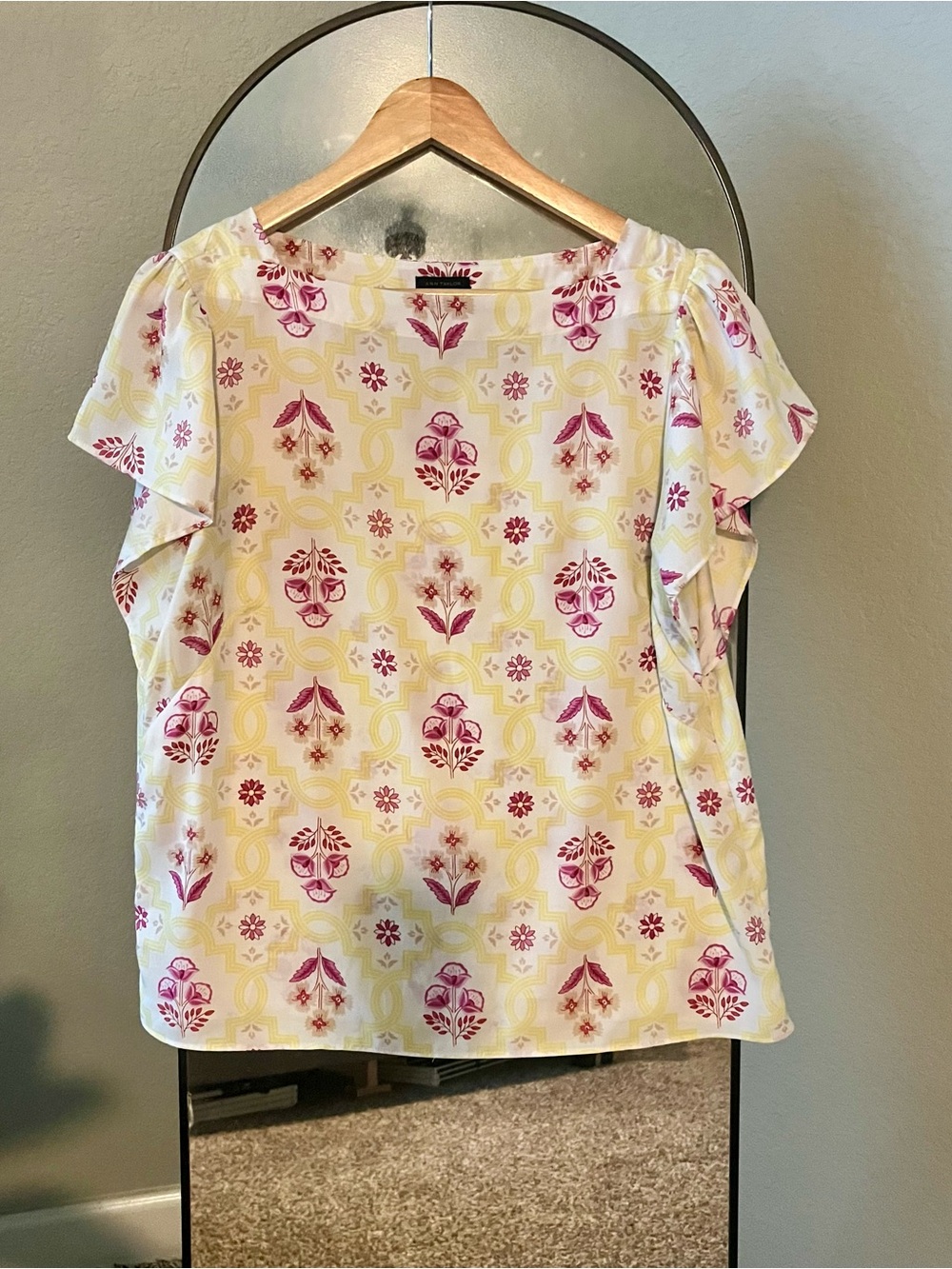 Ann Taylor Cream Blouse with Pink and Yellow Floral Print